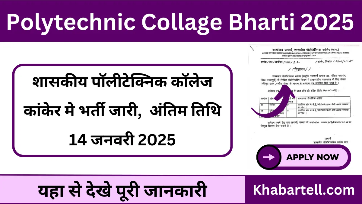 Kanker Polytechnic College Vacancy 2025